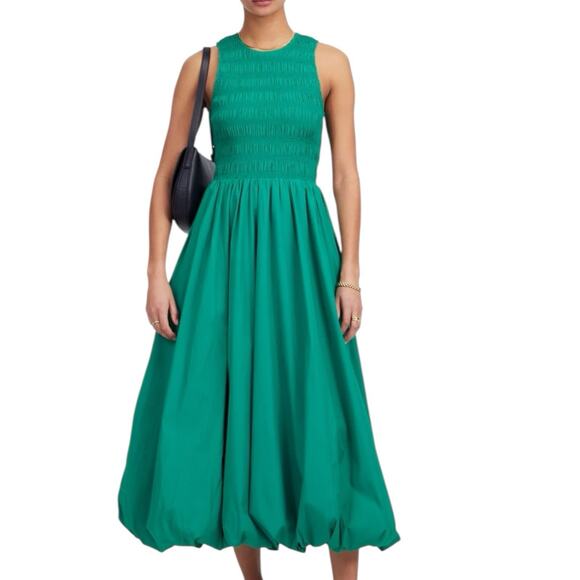 NWt Madewell Melody Bubble Hem Smocked Midi Dress Verdant Green Size Small - Picture 1 of 12